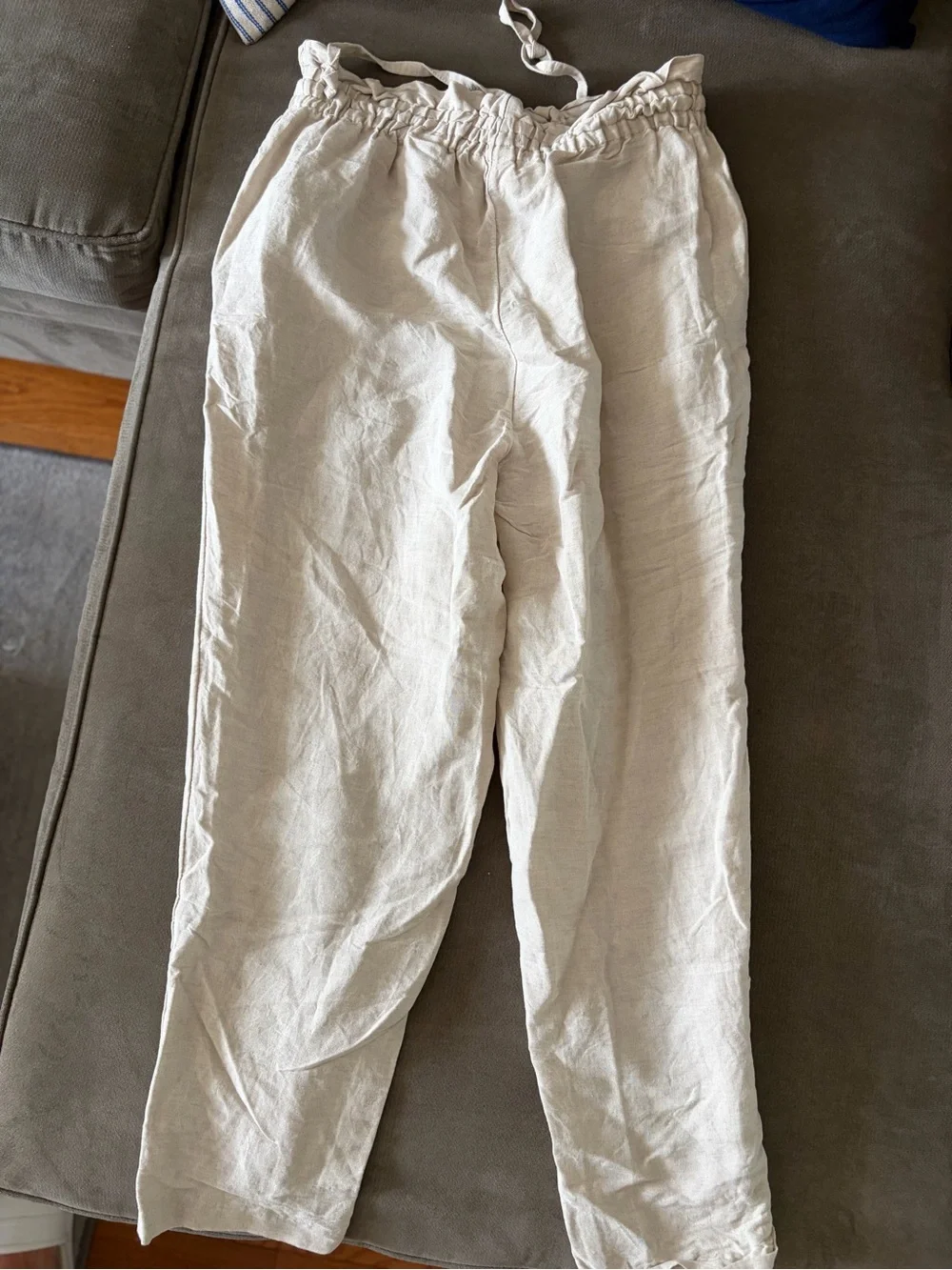 H&M Light Beige Drawstring Linen Jogger Pants M